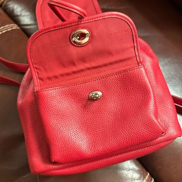 🔥🔥🔥Coach Mini Turnlock Rucksack Red Leather Backpack Backpacks